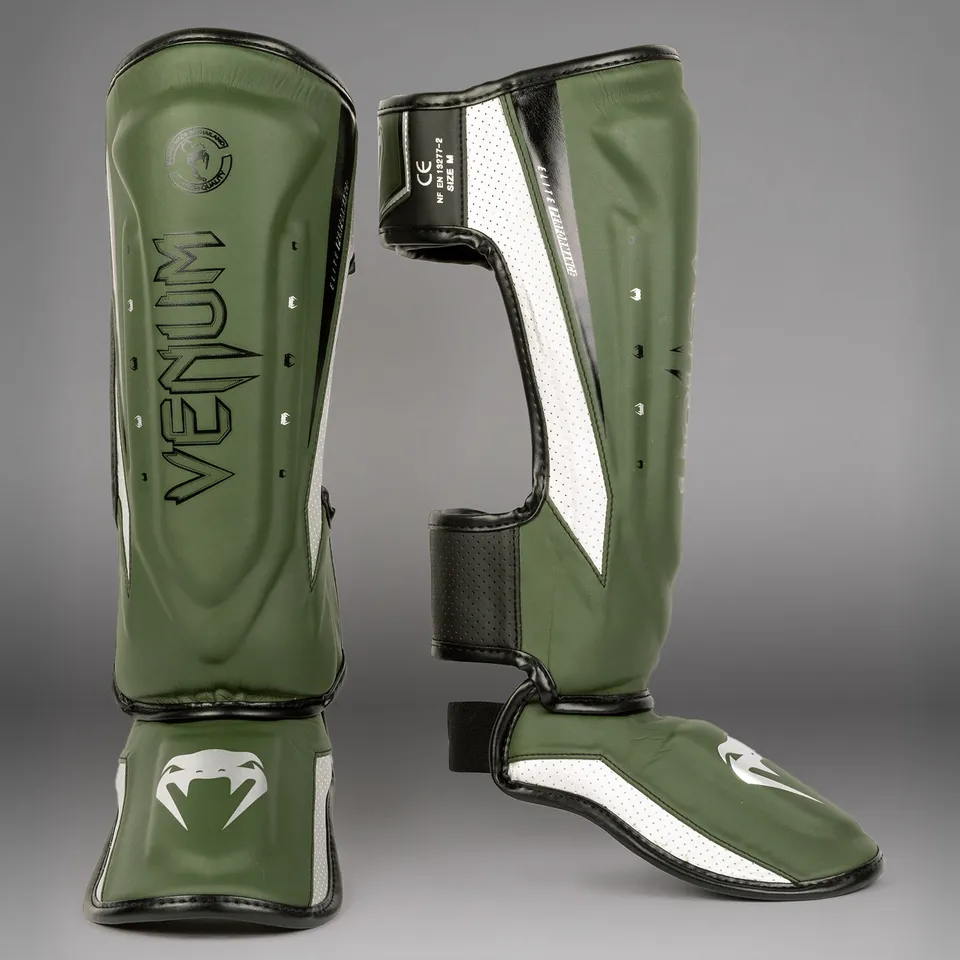 venum-elite-evo-schienbeinschoner-khaki-silber image 1