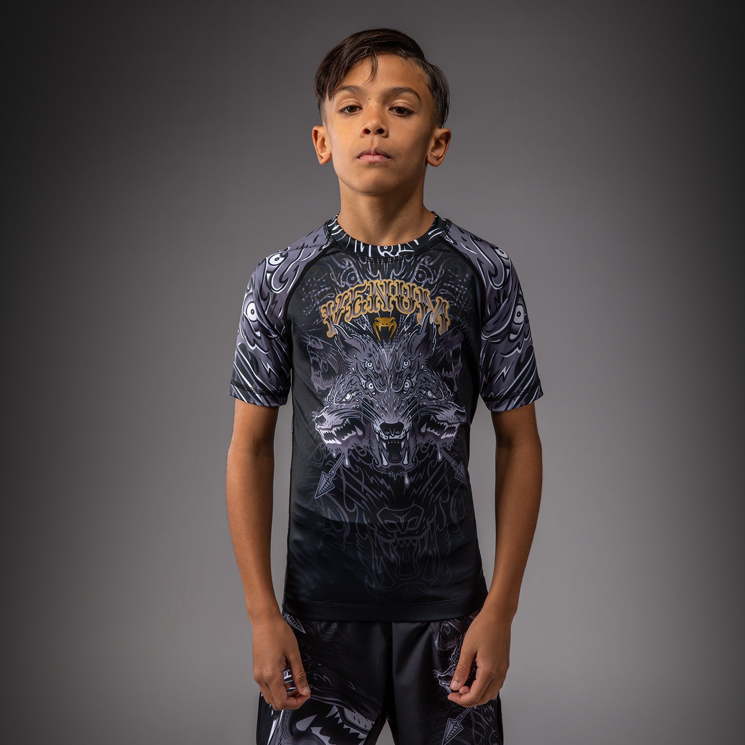 venum-wolf-atak-kinder-kurzarm-rashguard-schwarz-grau image 1
