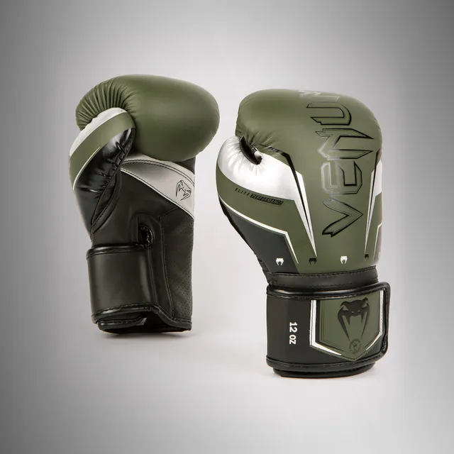 venum-elite-evo-boxhandschuhe-khaki-silber image 1