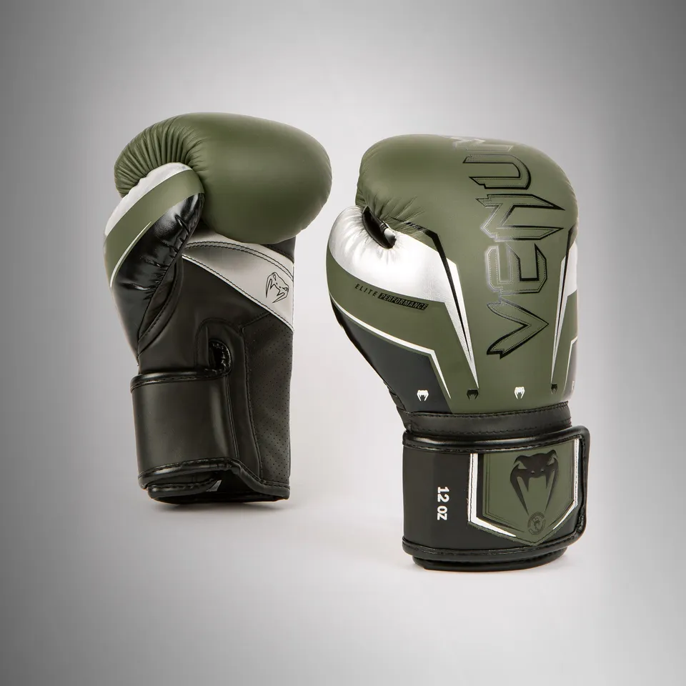 venum-elite-evo-boxhandschuhe-khaki-silber image 1