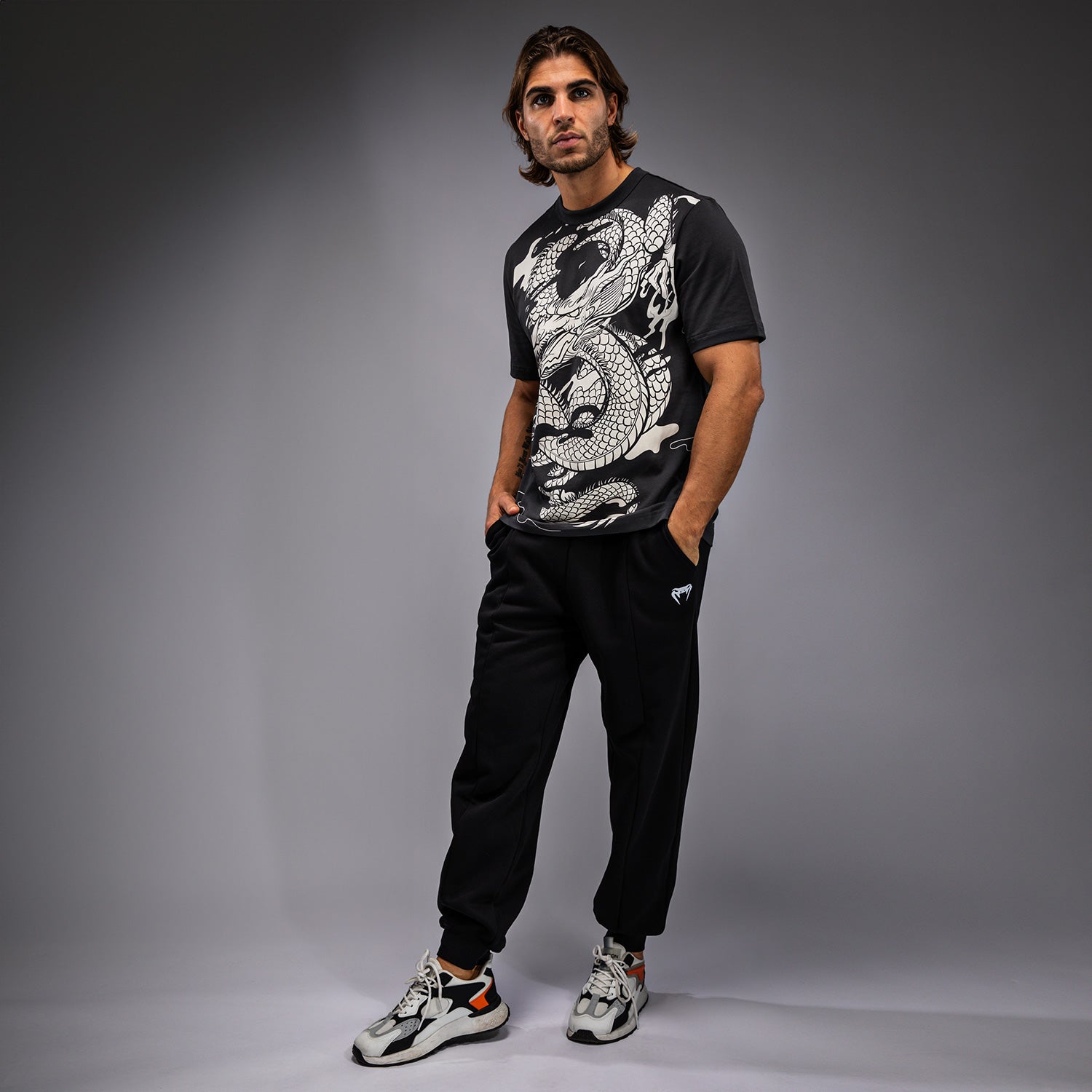 venum-dragon-s-flight-herren-t-shirt-anthrazitgrau-cremewei image 3