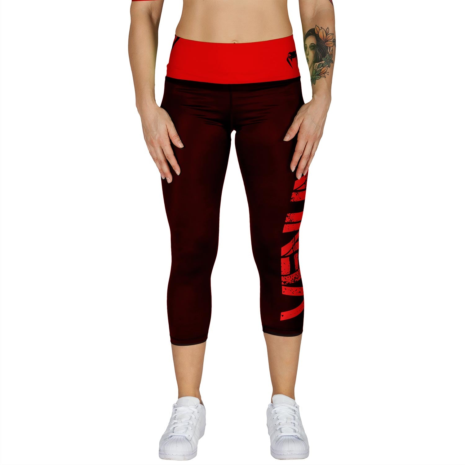 venum-power-kurze-leggings-damen-schwarz-rot image 2