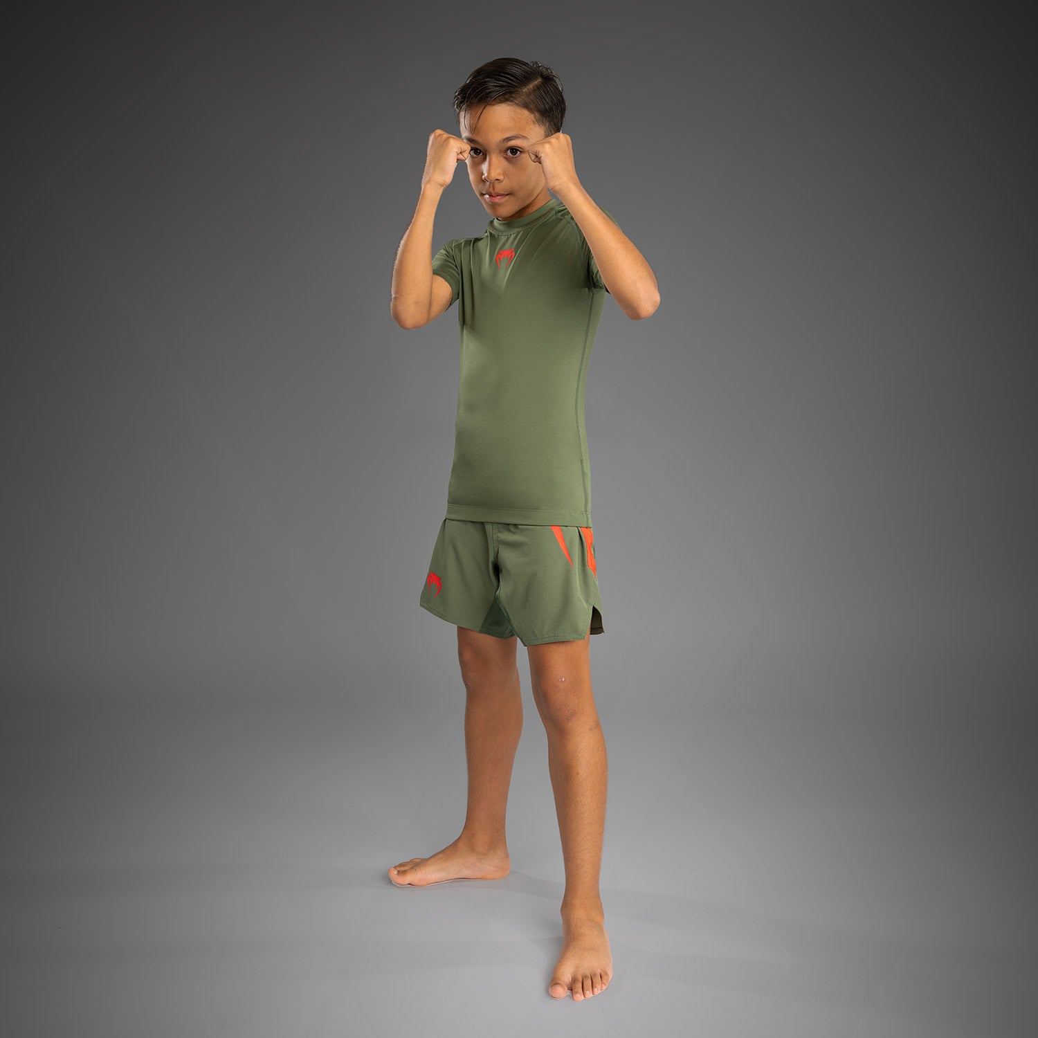 venum-contender-kinder-rashguard-kurzarm-armeegr-n-orange image 3
