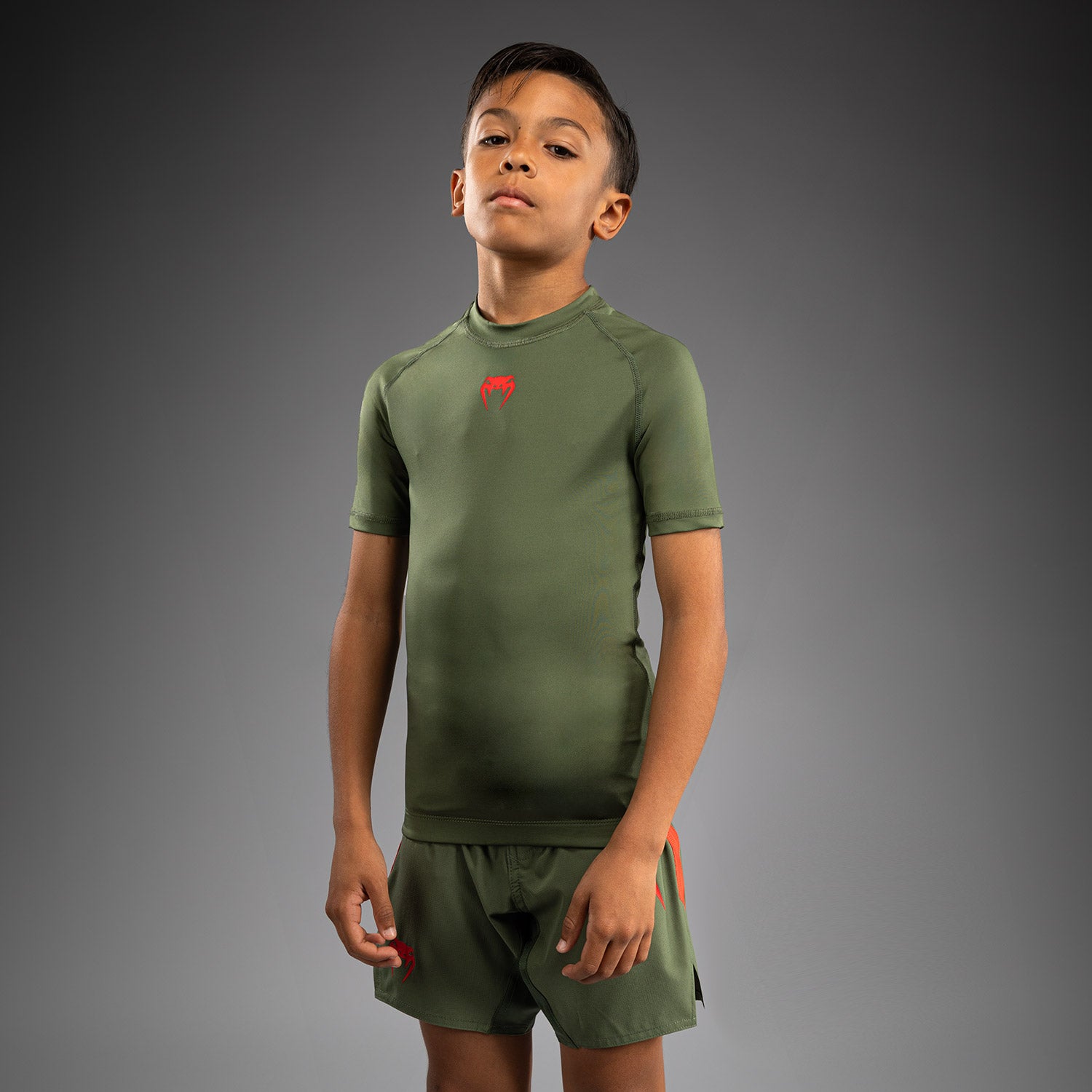 venum-contender-kinder-rashguard-kurzarm-armeegr-n-orange image 1