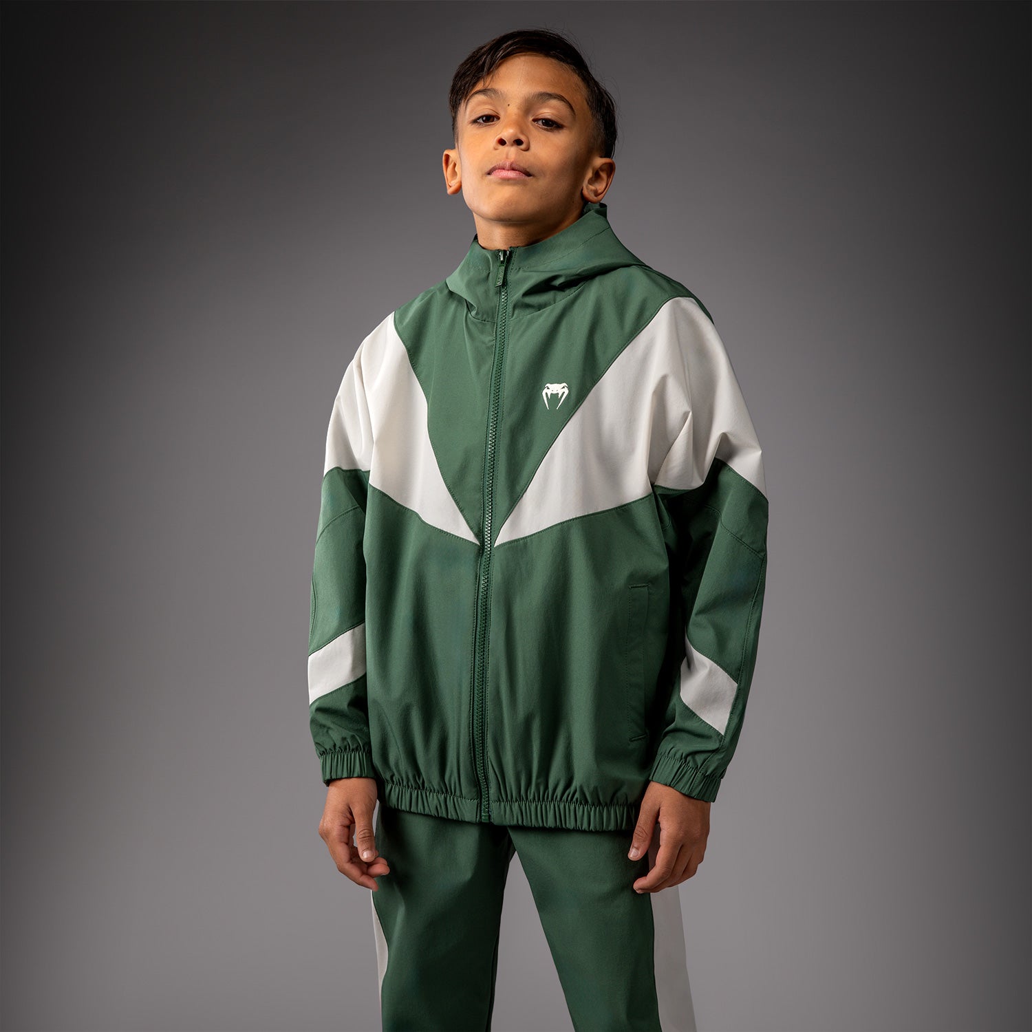 venum-vectra-trackjacke-kinder-waldgr-n-off-wei-mit-kapuze image 2
