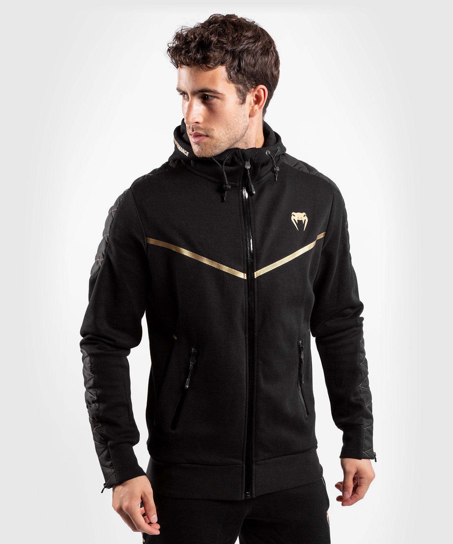 venum-laser-evo-sweatshirt-schwarz-gold-kapuzen-hoodie image 1