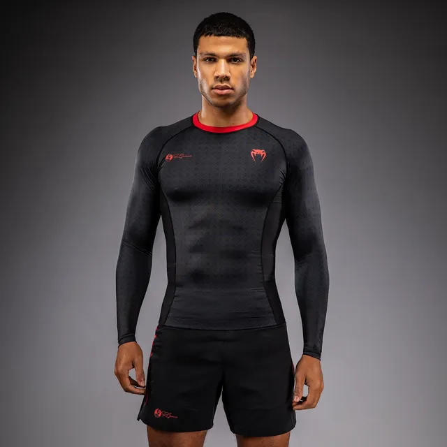 venum-x-roger-gracie-signature-langarm-rashguard-schwarz-rot image 1