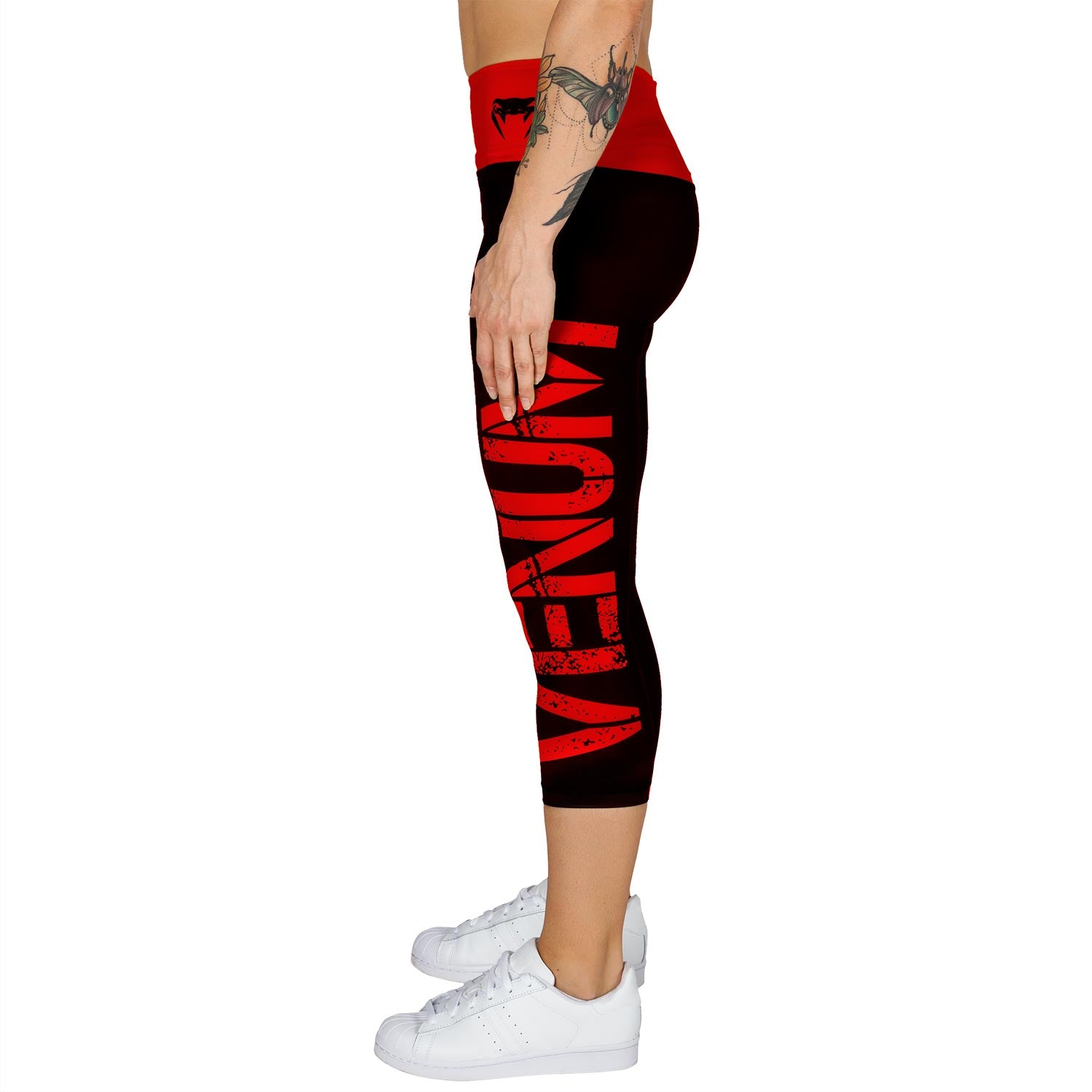 venum-power-kurze-leggings-damen-schwarz-rot image 3