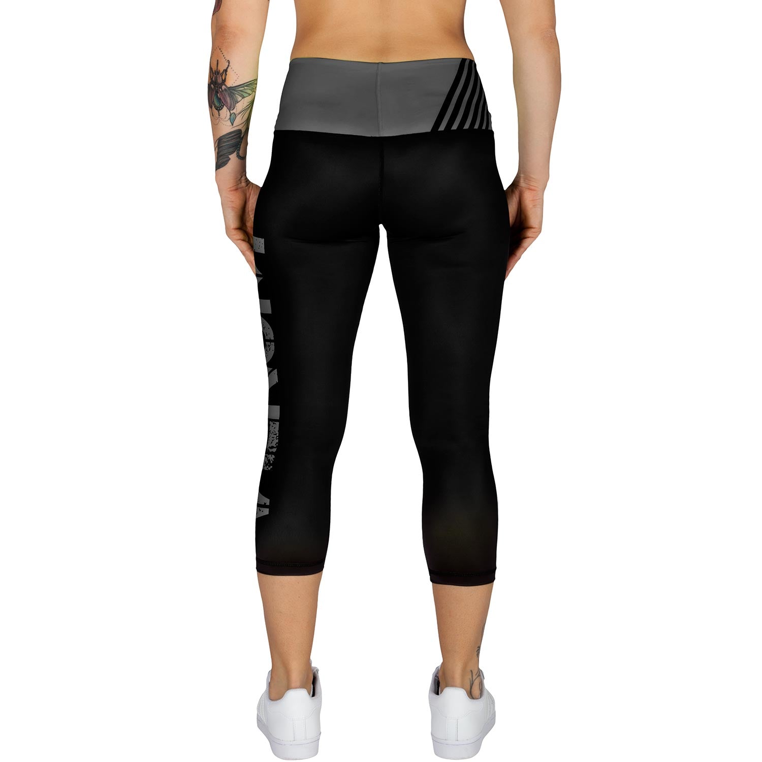 venum-power-kurze-leggings-damen-schwarz-grau image 4