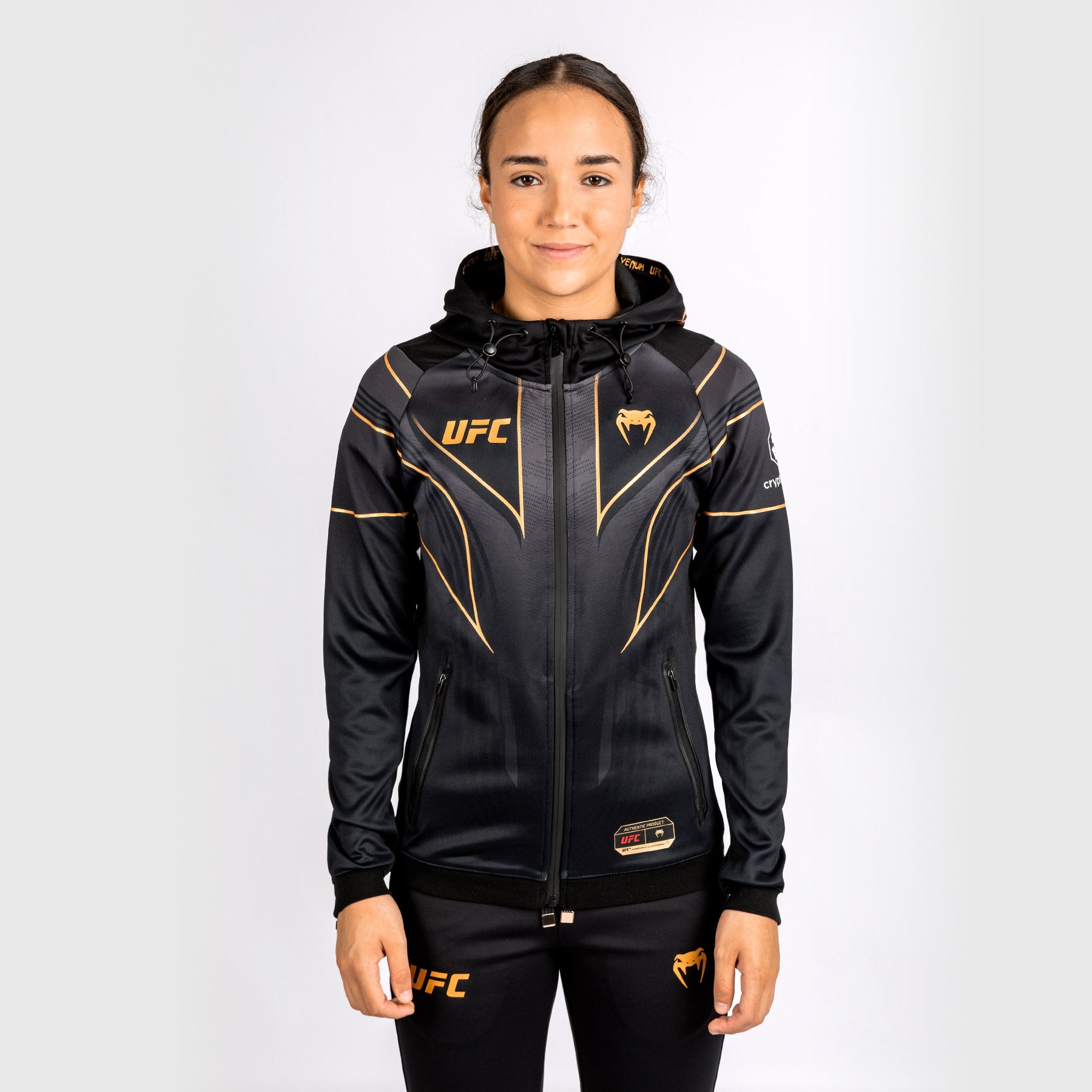 venum-ufc-authentic-fight-night-2-0-damen-walkout-hoodie-champion-schwarz-gold image 3