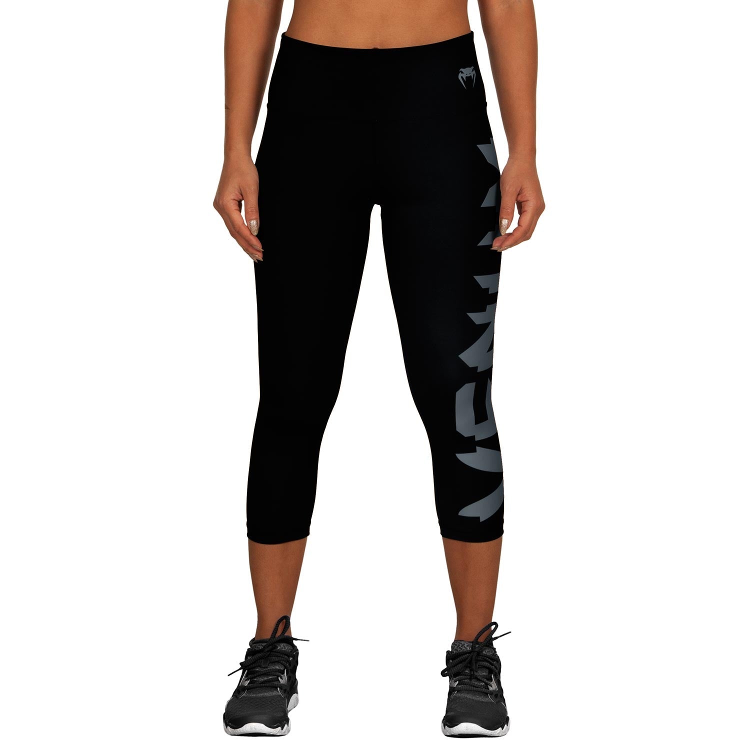 venum-giant-kurze-leggings-crops-damen-schwarz-grau image 2