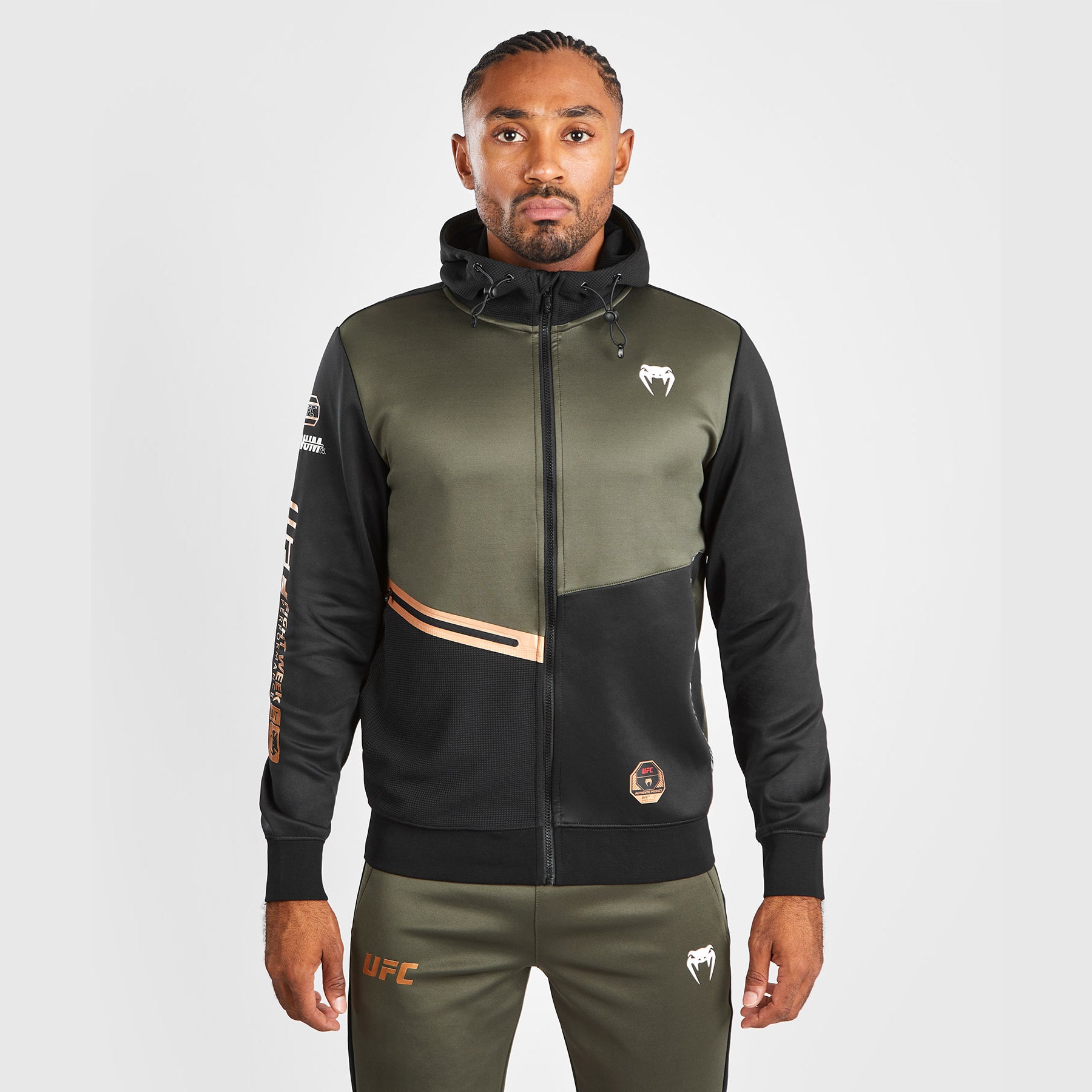 ufc-adrenaline-by-venum-fight-week-herren-zip-hoodie-khaki-bronze image 1