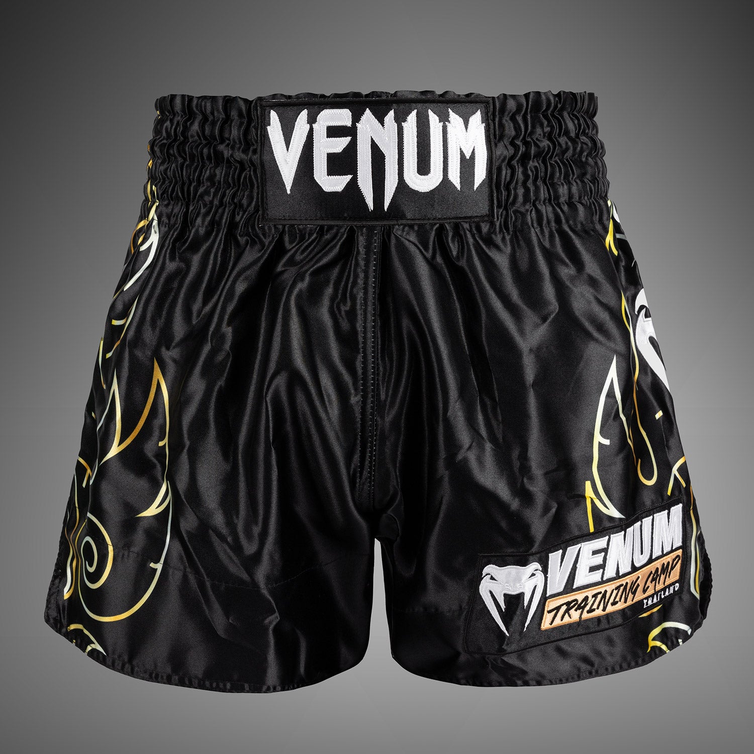 venum-vtc-flames-muay-thai-shorts-schwarz-gold-unisex image 1