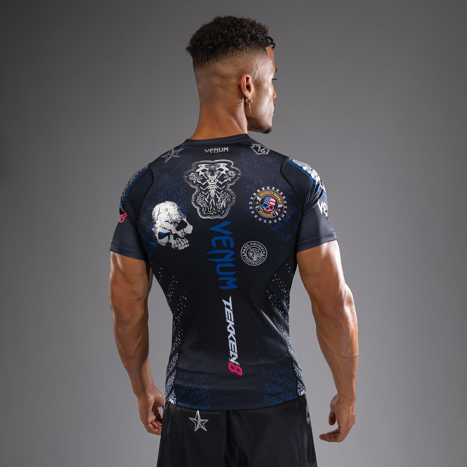 venum-x-tekken-8-paul-phoenix-rashguard-kurzarm-schwarz-blau image 2