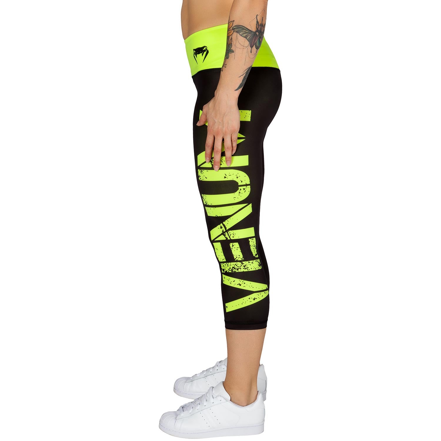 venum-power-kurze-leggings-damen-schwarz-neongelb image 3