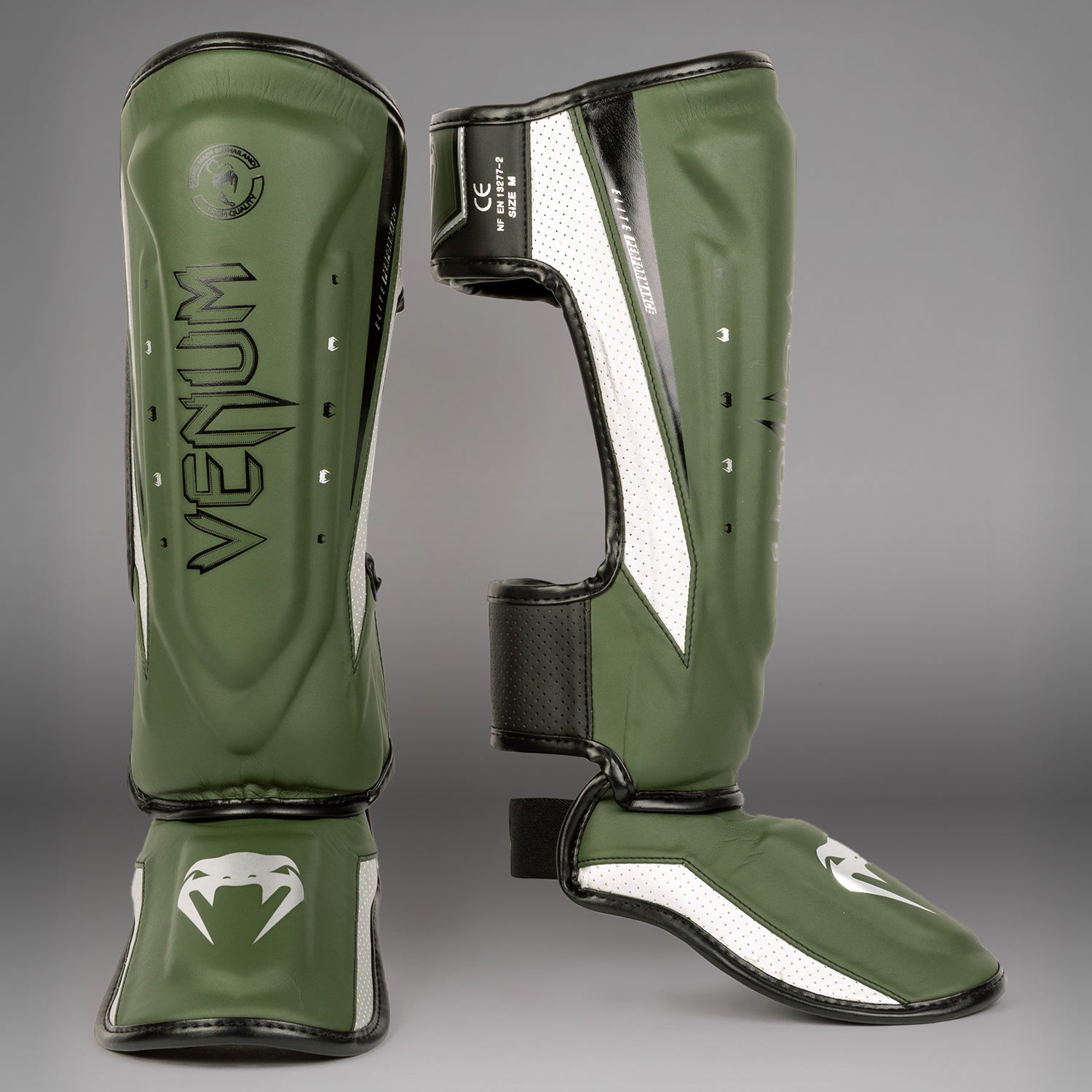 venum-elite-evo-schienbeinschoner-khaki-silber image 1