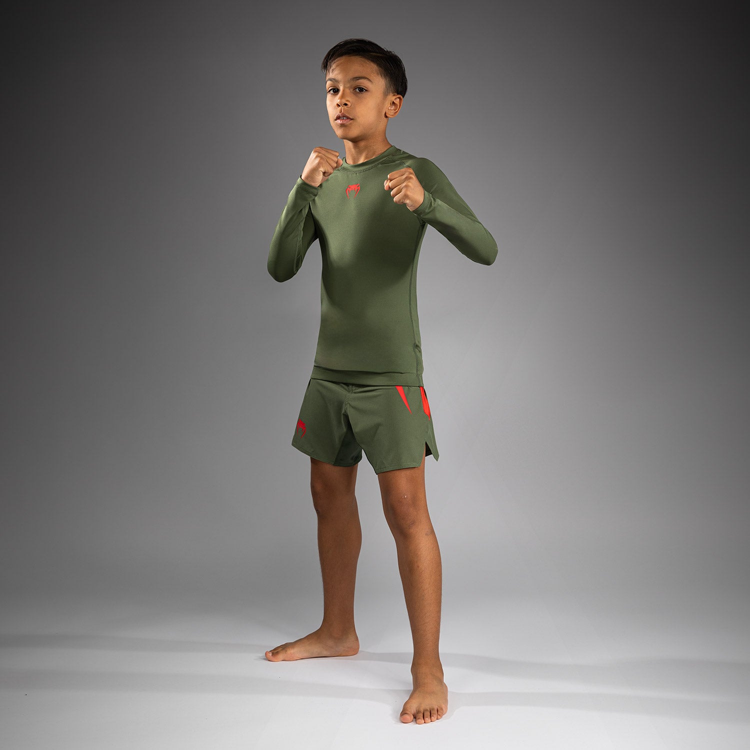 venum-contender-kinder-rashguard-langarm-army-green-orange image 4