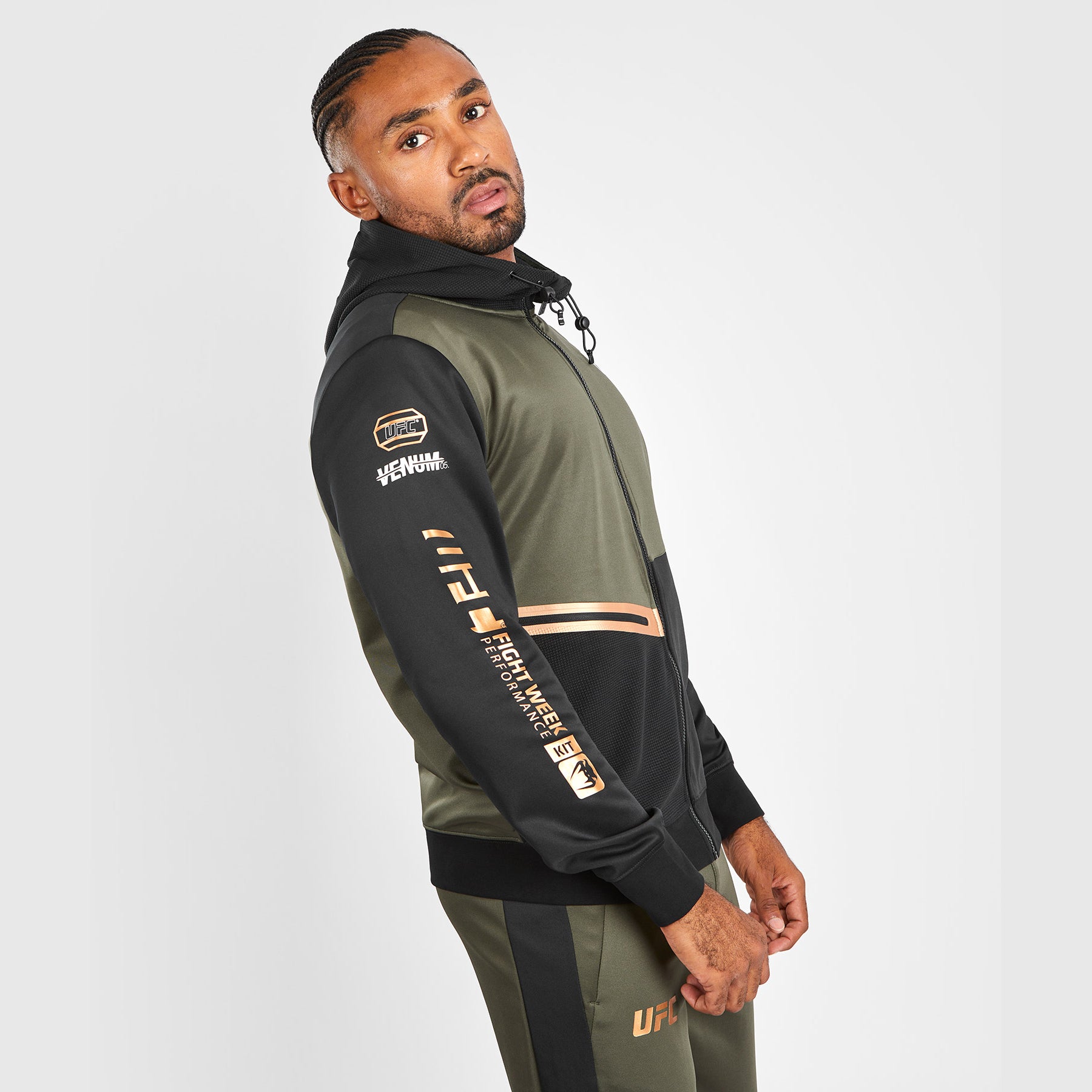 ufc-adrenaline-by-venum-fight-week-herren-zip-hoodie-khaki-bronze image 6