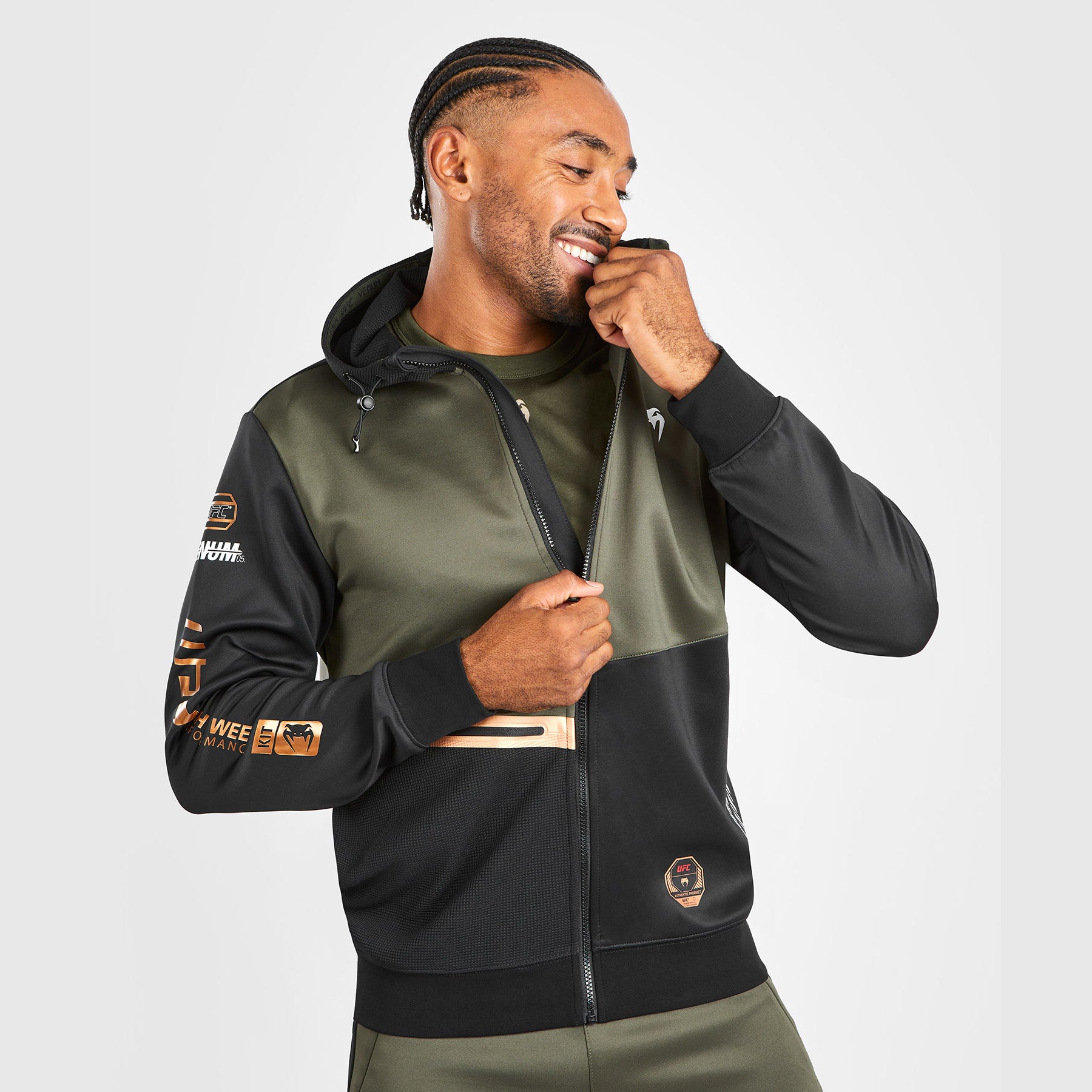 ufc-adrenaline-by-venum-fight-week-herren-zip-hoodie-khaki-bronze image 4