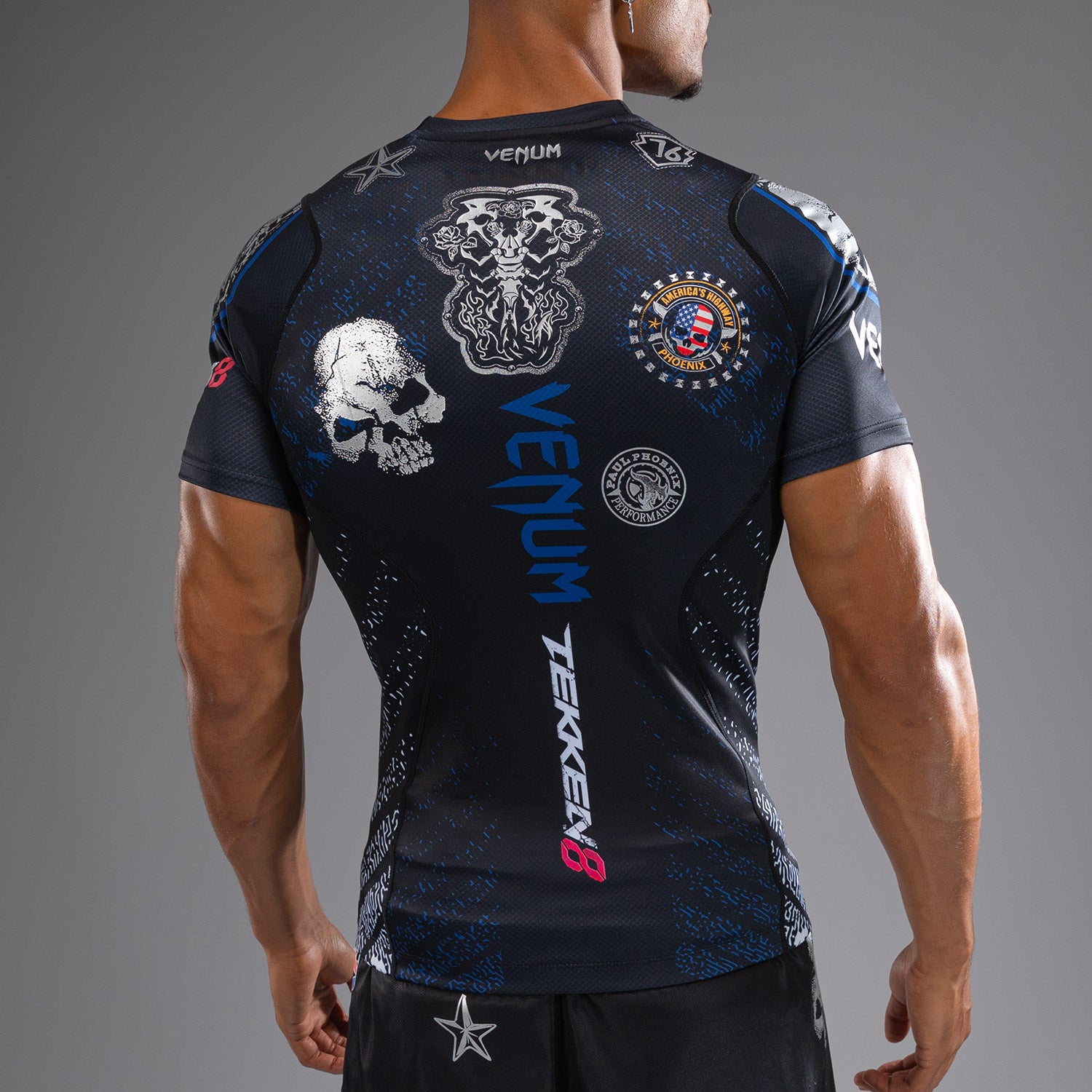 venum-x-tekken-8-paul-phoenix-rashguard-kurzarm-schwarz-blau image 5