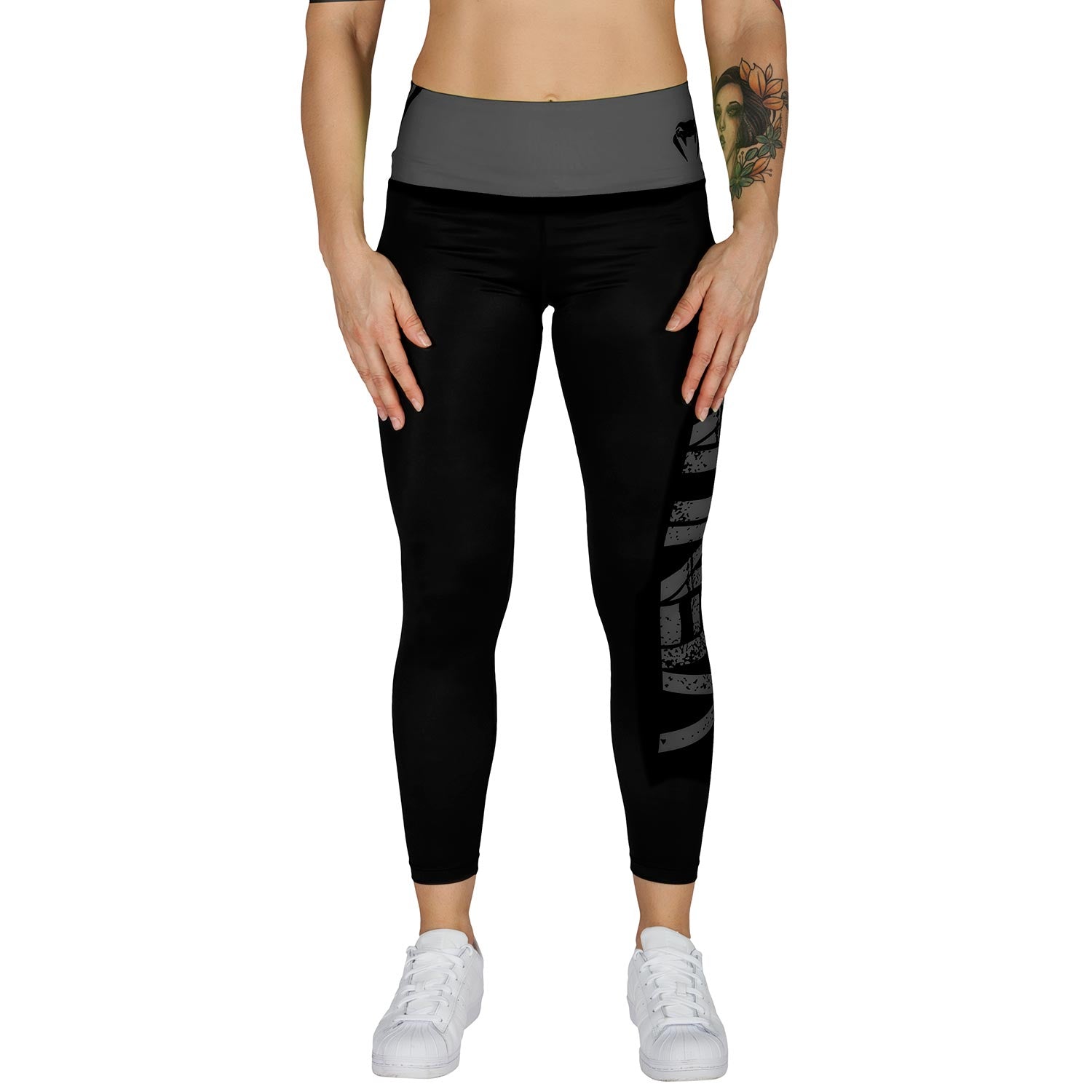venum-power-leggings-schwarz-grau-damen-fitness-leggings image 2