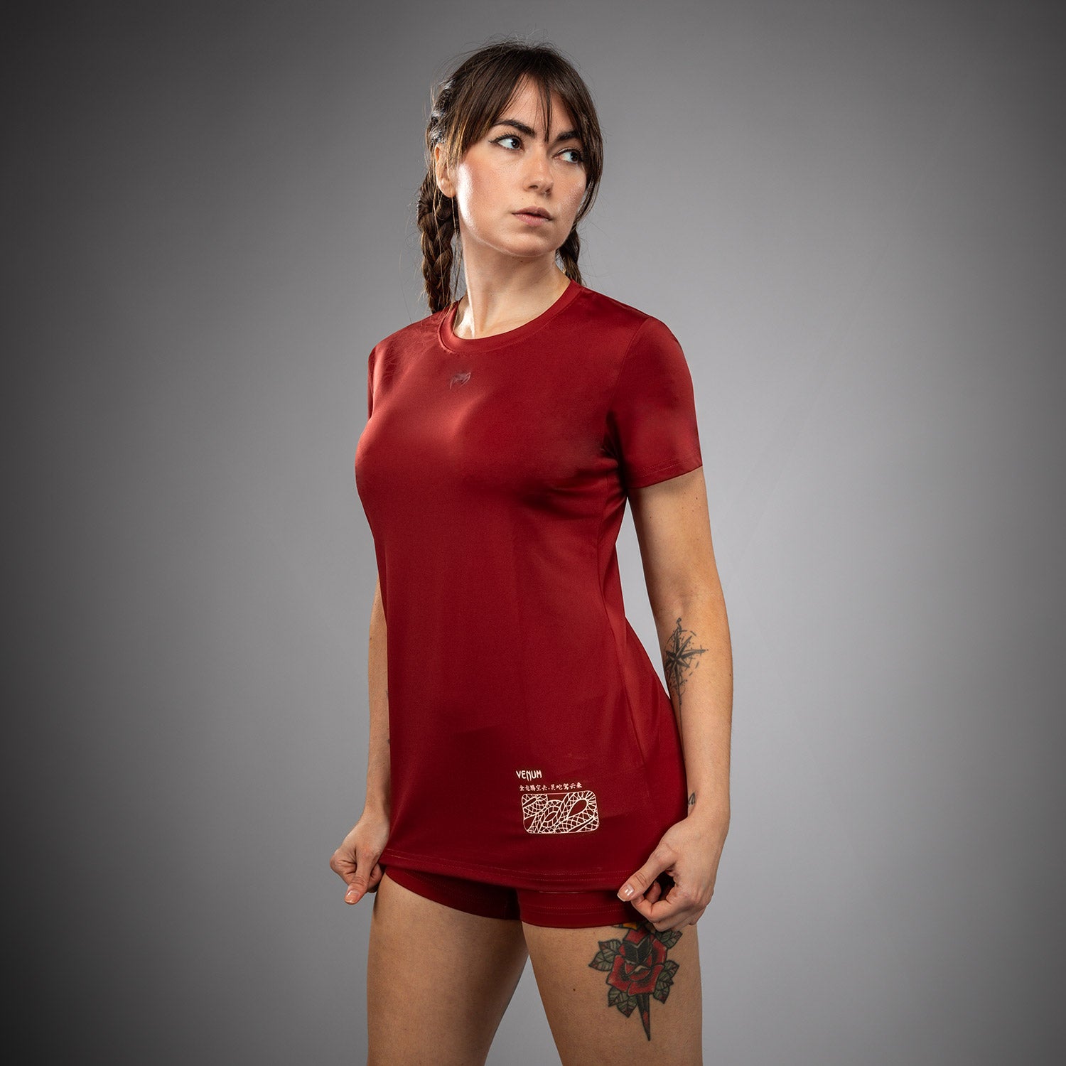 venum-serpenti-damen-dry-tech-t-shirt-burgunder-elfenbein image 2