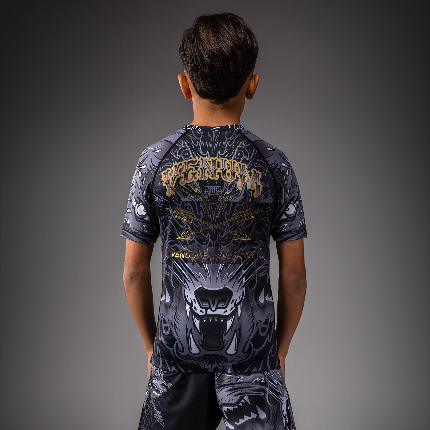 venum-wolf-atak-kinder-kurzarm-rashguard-schwarz-grau image 3