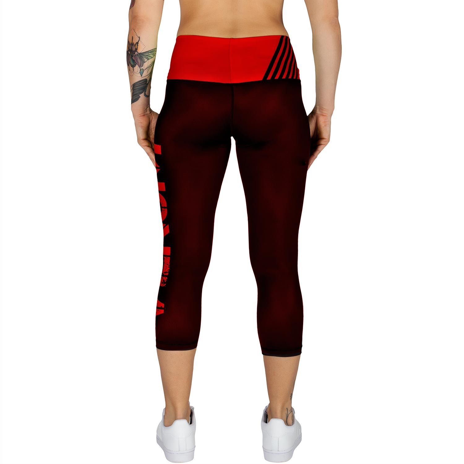 venum-power-kurze-leggings-damen-schwarz-rot image 4