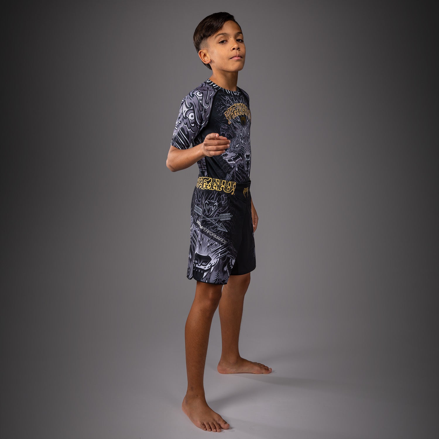 venum-wolf-atak-kinder-kurzarm-rashguard-schwarz-grau image 4