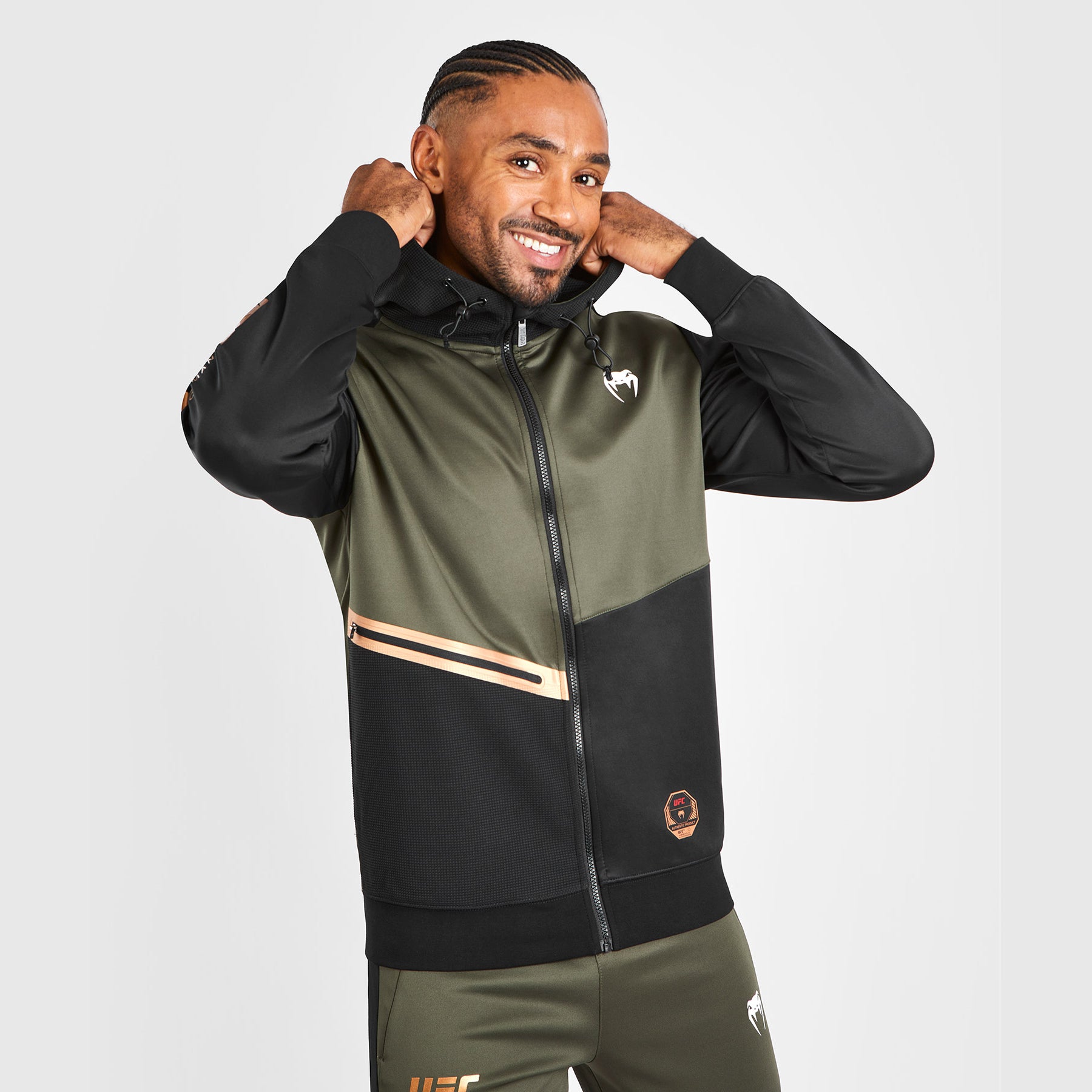 ufc-adrenaline-by-venum-fight-week-herren-zip-hoodie-khaki-bronze image 5