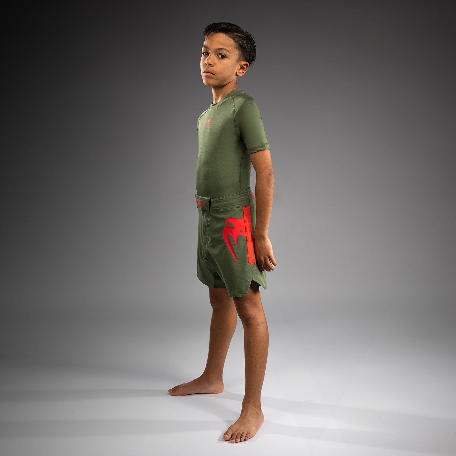 venum-light-kids-fightshorts-kinder-army-green-orange image 4