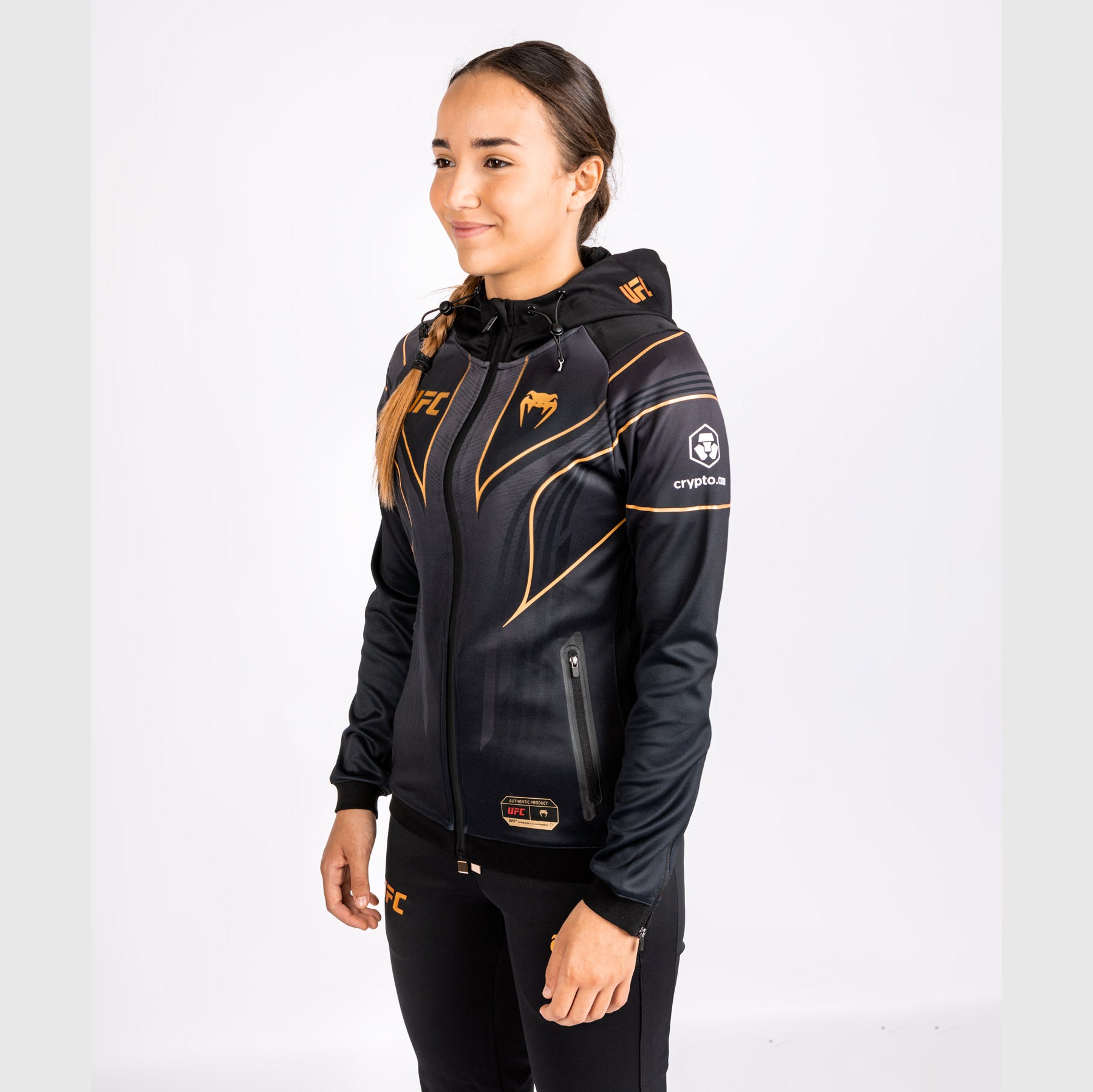 venum-ufc-authentic-fight-night-2-0-damen-walkout-hoodie-champion-schwarz-gold image 4